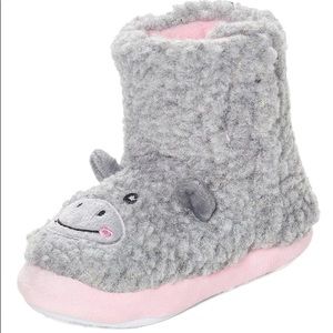 Toddler Gray and Pink Hippo Slipper Boot